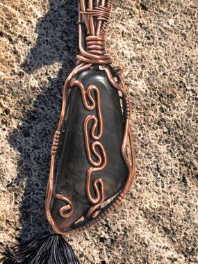 Mahogany Obsidian Copper Wire Wrapped Pendant Necklace Handcrafted Boho Jewelry